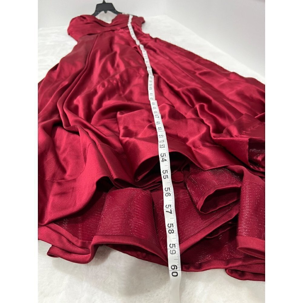 New La Femme Size 16 Strapless Slit Satin Ballgown Wine Prom Dress **Thread Pull - Picture 9 of 16